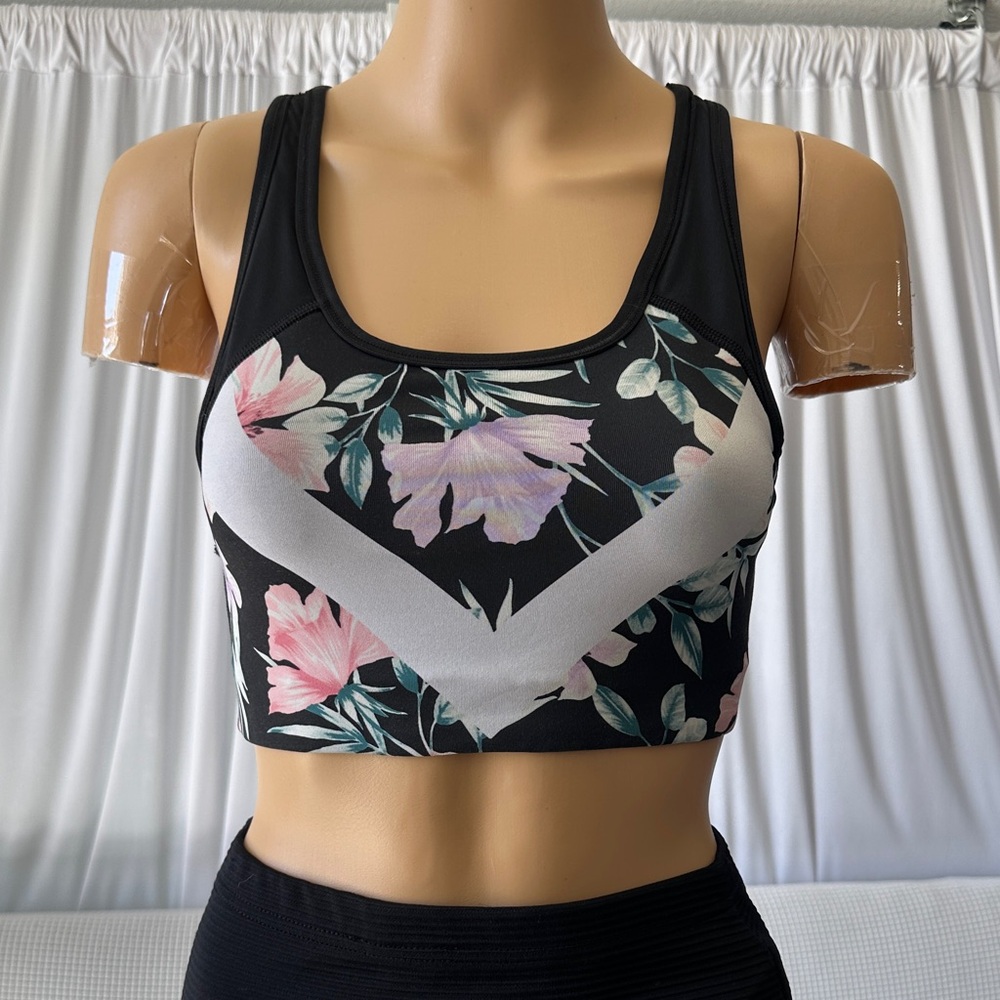 PINK Victoria's Secret Black Floral Sports Bra